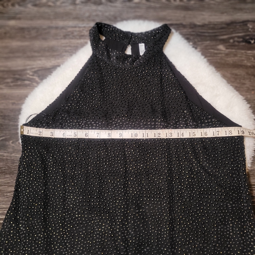 Zara Trafaluc Black Gold Dot Halter Mini Dress Sz L - Picture 6 of 9